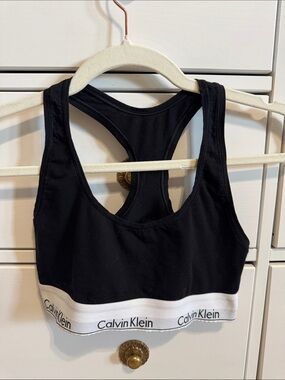 Calvin Klein Black Racerback Bralette with White Logo Band - M
